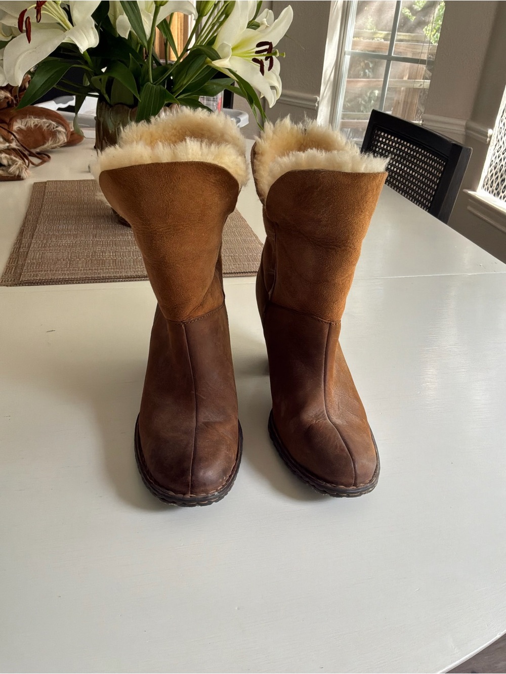 Born Brown Leather Shearling-Lined Ankle Boots